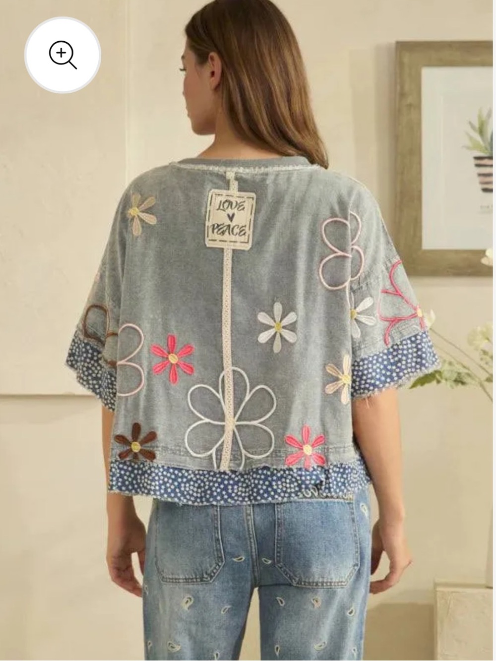 Oli and Hali slate blue floral embroidered top size S - Picture 6 of 12